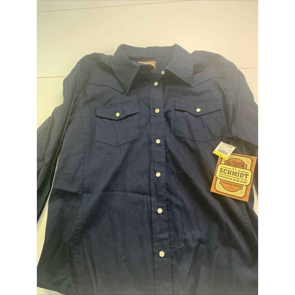 CE Schmidt Workwear Women’s XL Dark Blue Long Sleeve Cotton Button Up Shirt